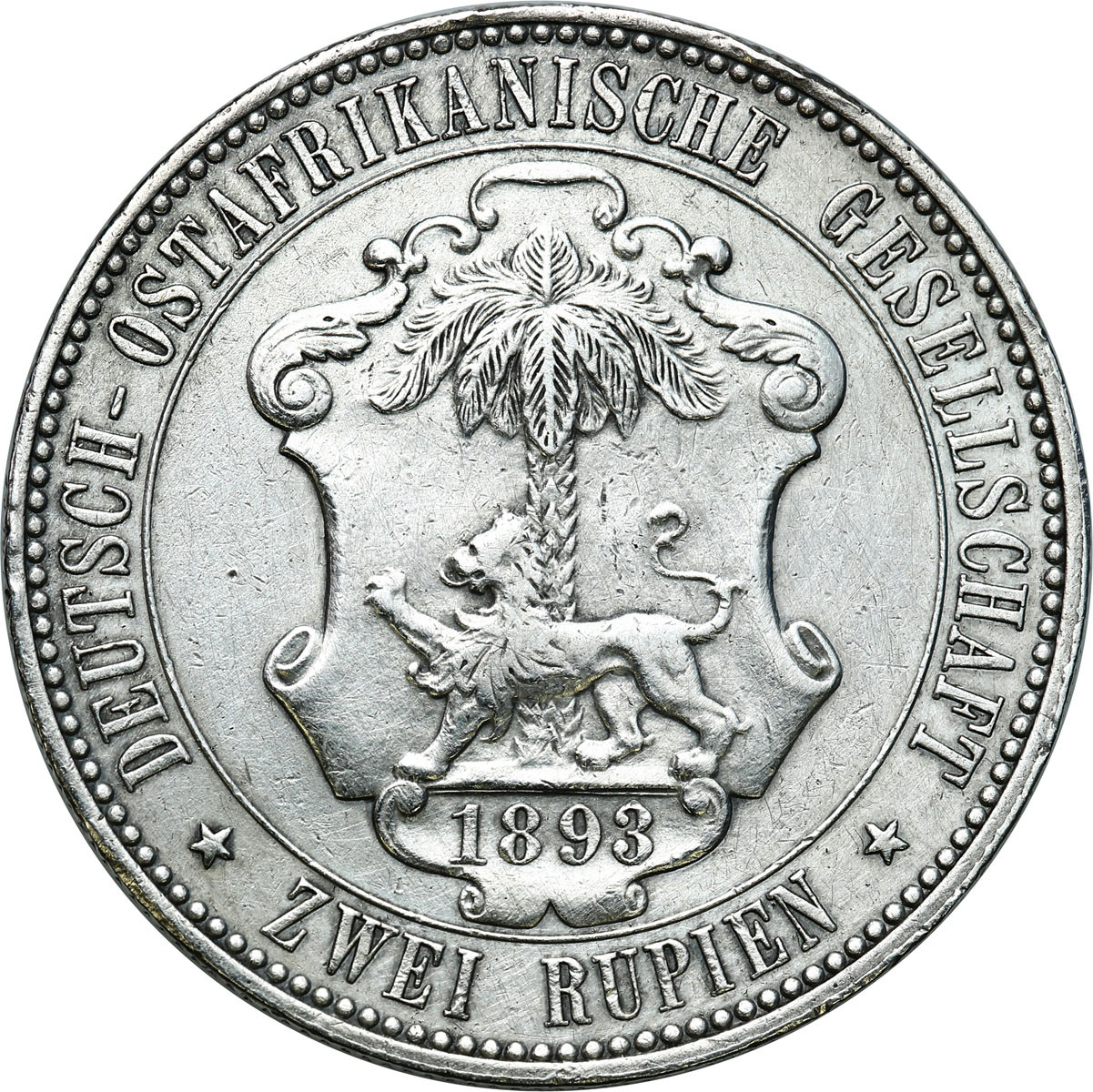 Niemcy, Afryka wschodnia. Wilhelm II (1888-1918). 2 rupie 1893 - RZADKIE